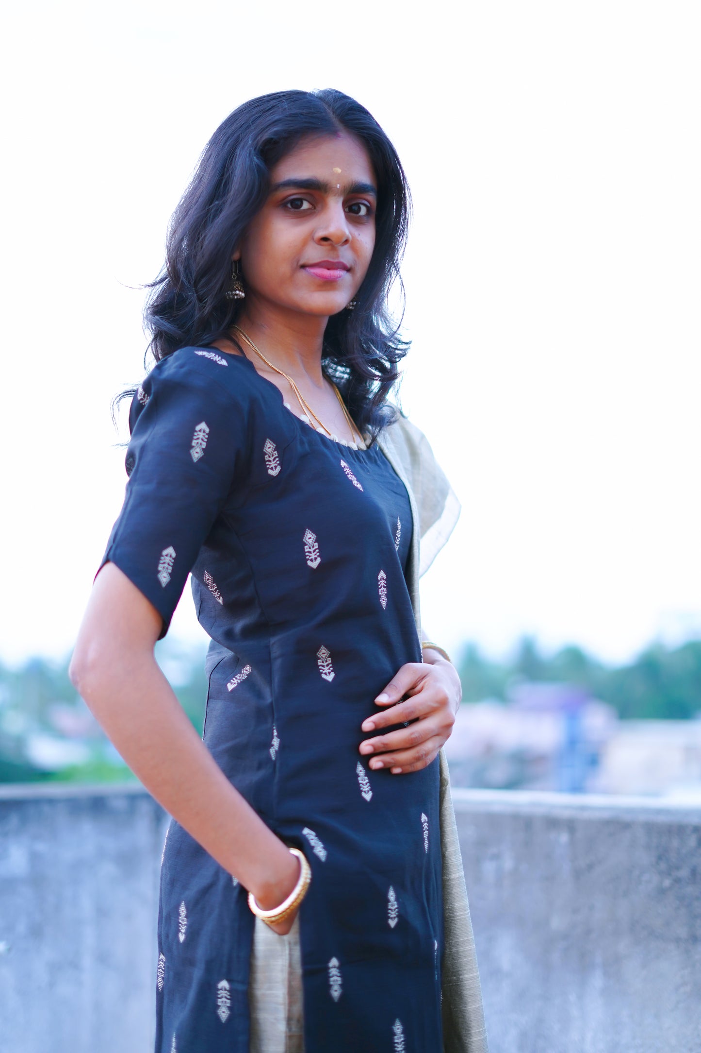 Black Raw Silk Kurti with Subtle Motifs