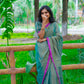 Teal Green Khadi Tissue Saree with Magenta Border