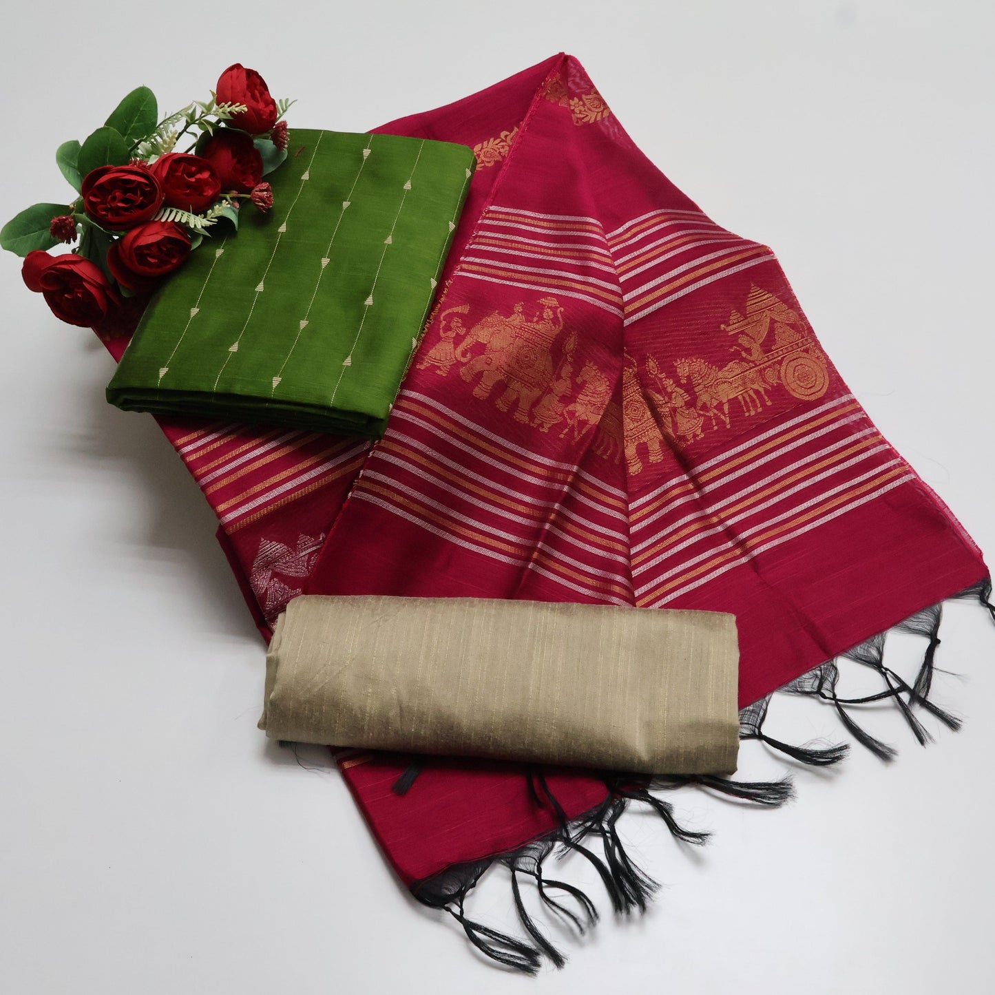 Premium Multicolor Raw Silk Salwar Suite- 3Pcs Set