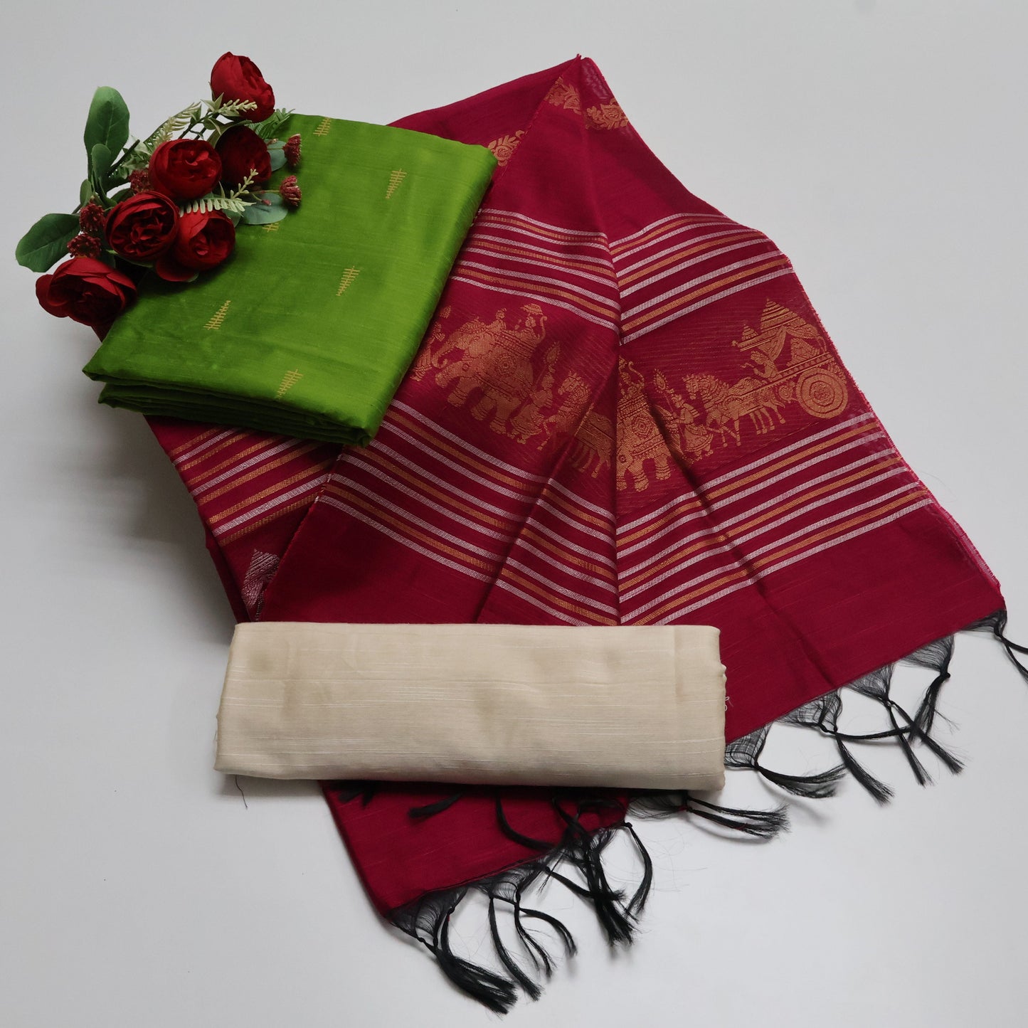 Premium Multicolor Raw Silk Salwar Suite- 3Pcs Set