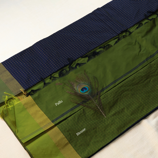 Navy Blue and Olive Green Arani Soft Silk Saree AS102